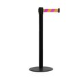 Montour Line Stanchion Belt Barrier Flat Base Black Post 9 ft. Magenta/Yellow Belt MX630-BK-MYD-90